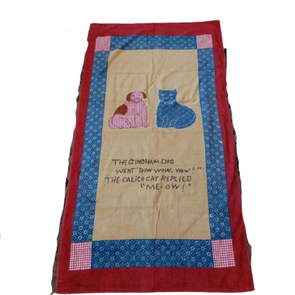 Museum of American Folk Art Utica Gingham Dog Calico Cat Beach Towel Vintage US